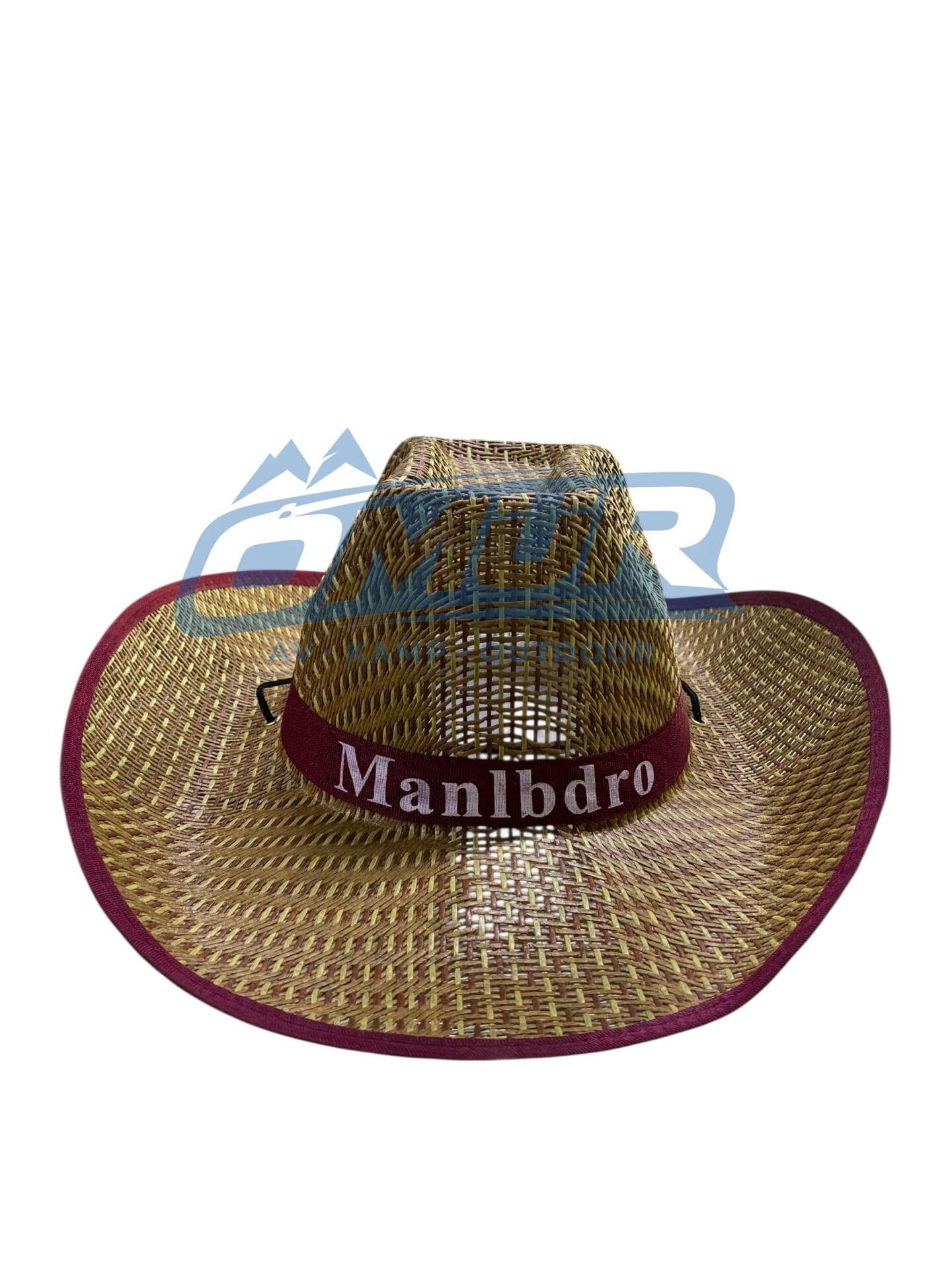 Kırmızı Şeritli Havalandırmalı Hasır Kovboy Şapkası