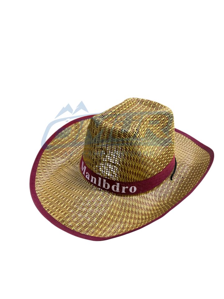 Kırmızı Şeritli Havalandırmalı Hasır Kovboy Şapkası - Omurav