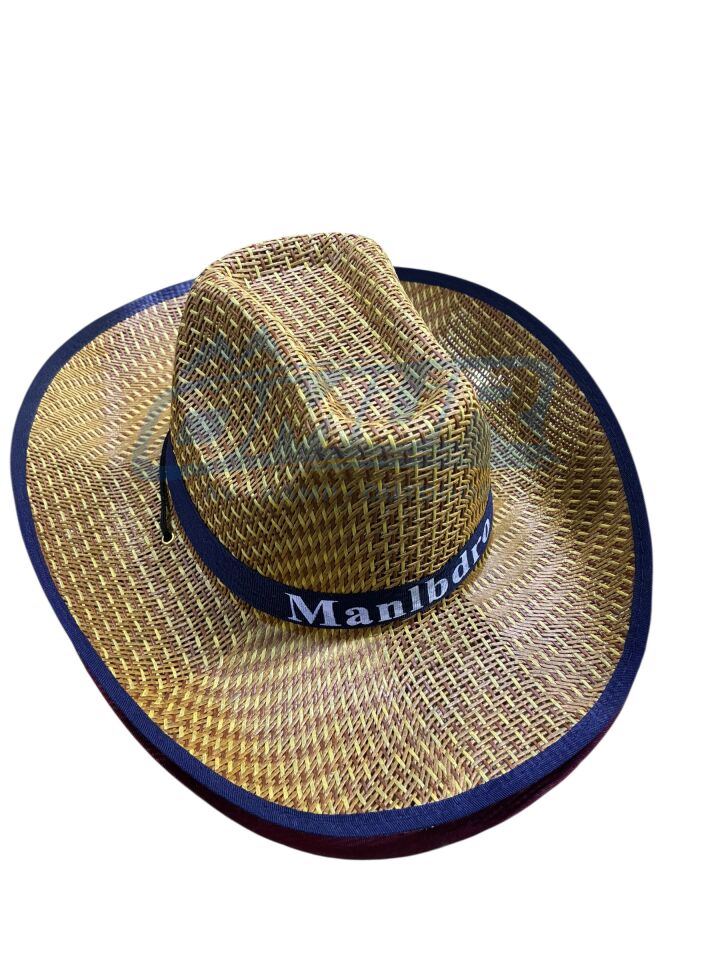 Mavi Şeritli Hasır Kovboy Şapkası - Yazlık Outdoor ve Avcı Şapkası