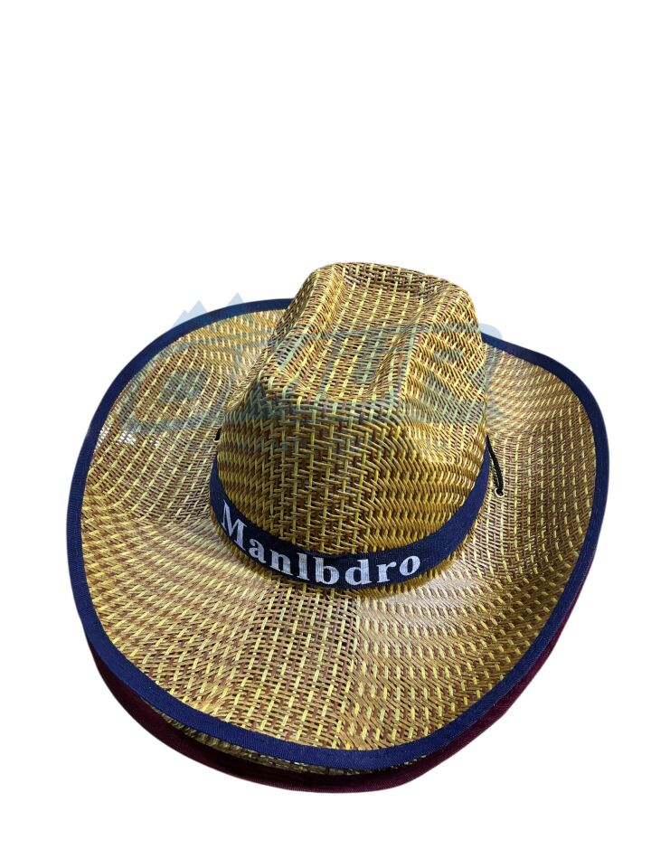 Mavi Şeritli Hasır Kovboy Şapkası - Yazlık Outdoor ve Avcı Şapkası