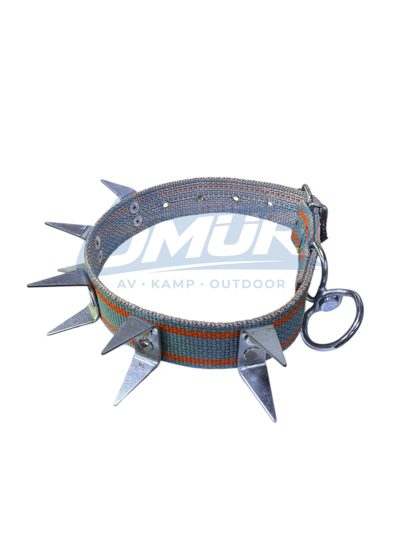 Çivili Örme Köpek Boyun Tasması - 70 cm x 4 cm - Gri-Turuncu Desenli