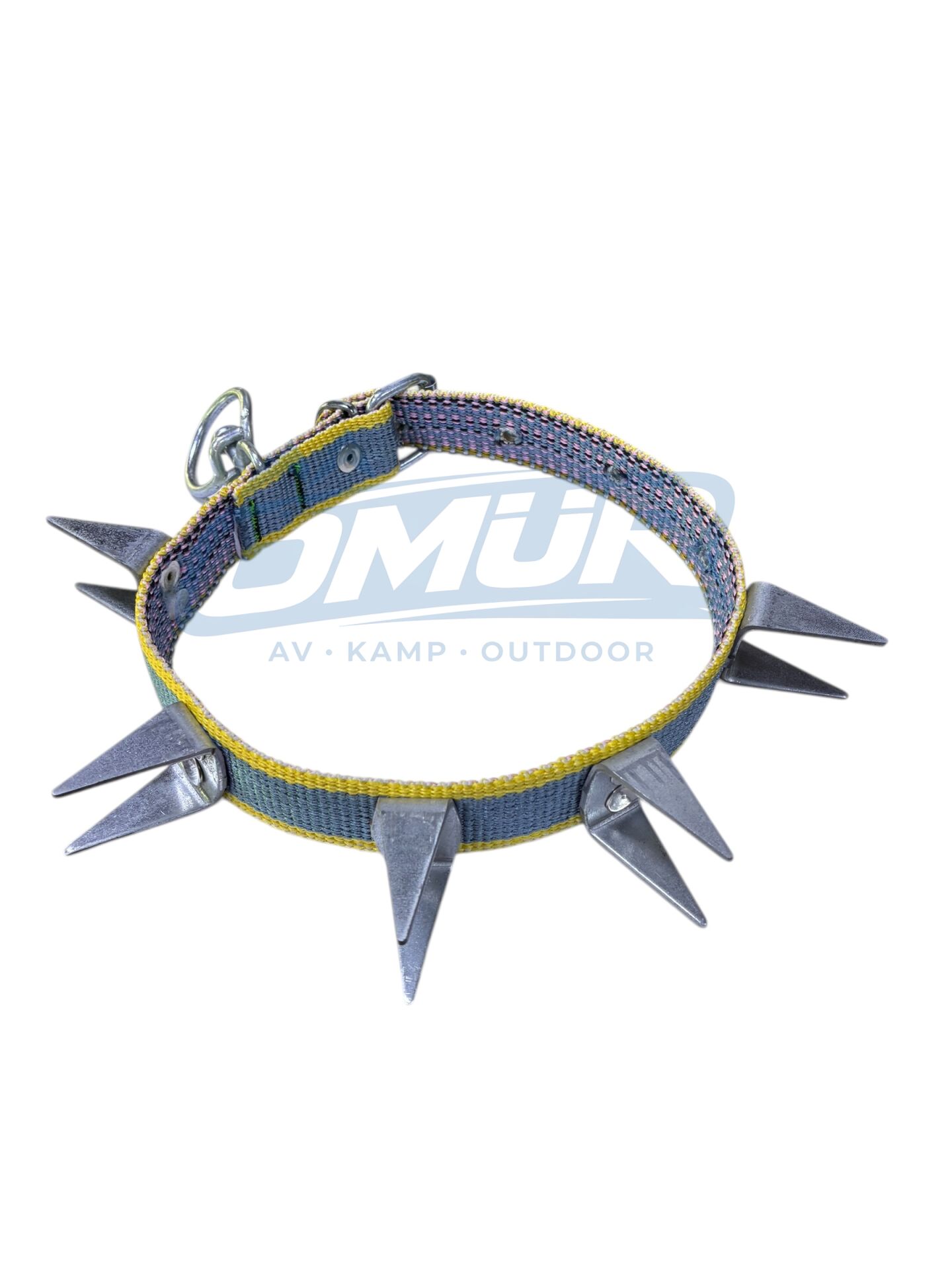 Çivili Örme Köpek Boyun Tasması - 60 cm x 3 cm - Gri-Sarı Desenli