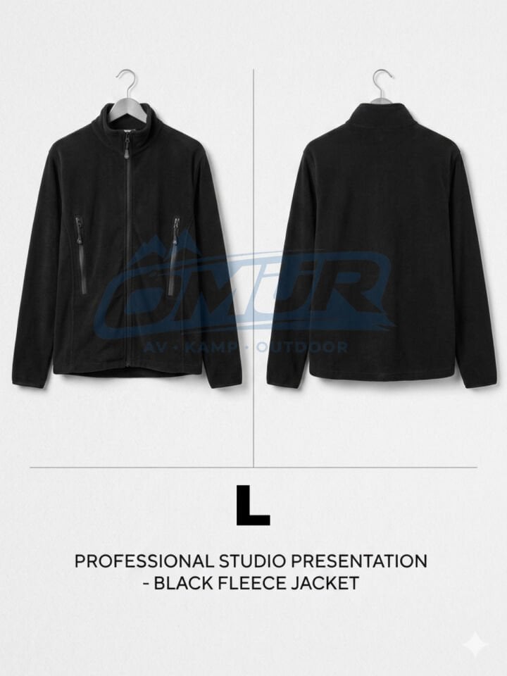 Erkek Siyah Tam Fermuarlı Polar Ceket - Outdoor ve Günlük Kullanım