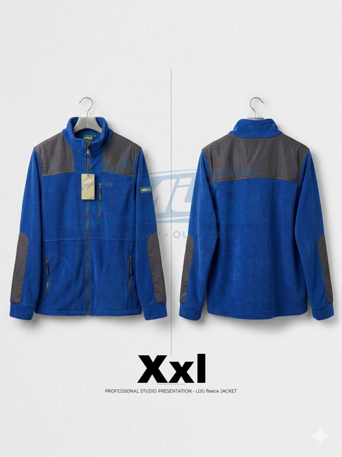 LOÇ Profesyonel Seri Tam Fermuarlı Kalın Erkek Polar Ceket - Mavi/Gri