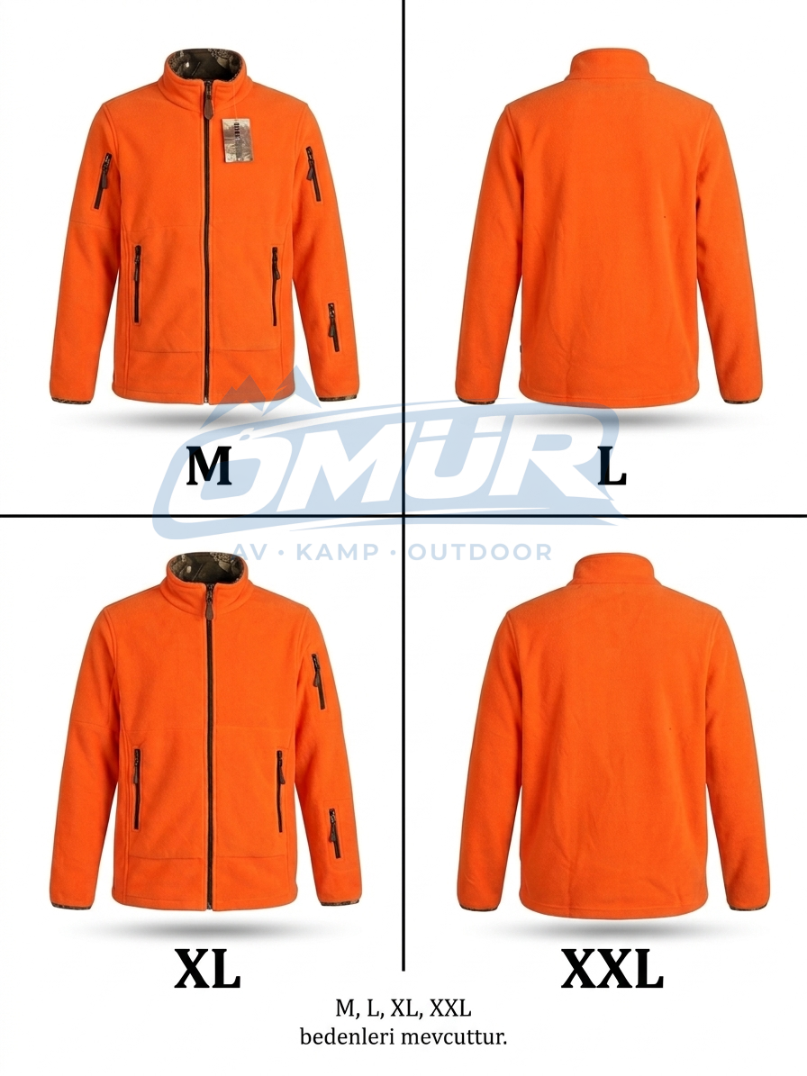 Hunthink Profesyonel Çift Taraflı Polar Ceket - Turuncu/Kamuflaj