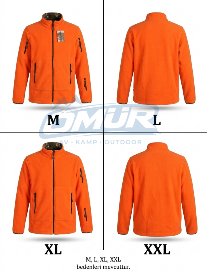 Hunthink Profesyonel Çift Taraflı Polar Ceket - Turuncu/Kamuflaj