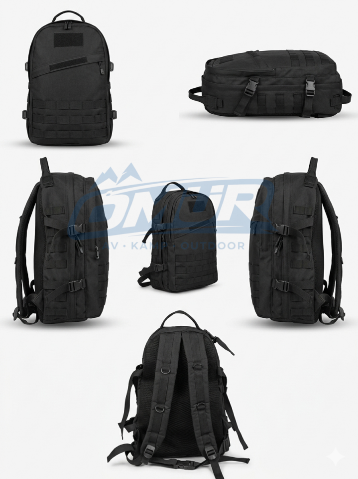 Siyah Taktiksel Askeri Tarz Sırt Çantası - Çok Bölmeli ve Dağcı Tip