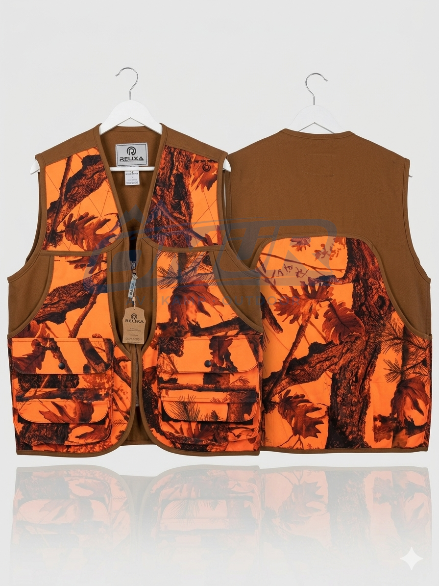Profesyonel Turuncu Kamuflajlı Avcı Yeleği - Çok Cepli