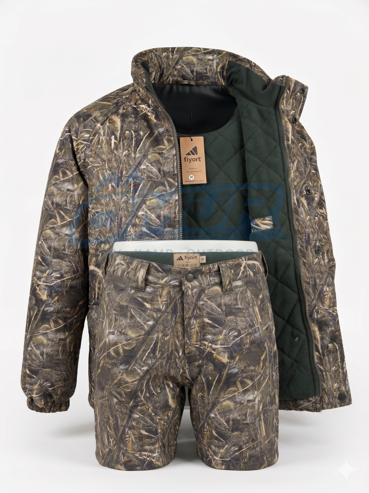 Wilds Profesyonel Sazlık Kamuflaj Avcı Takımı - İçi Kürklü Mont ve Pantolon Set