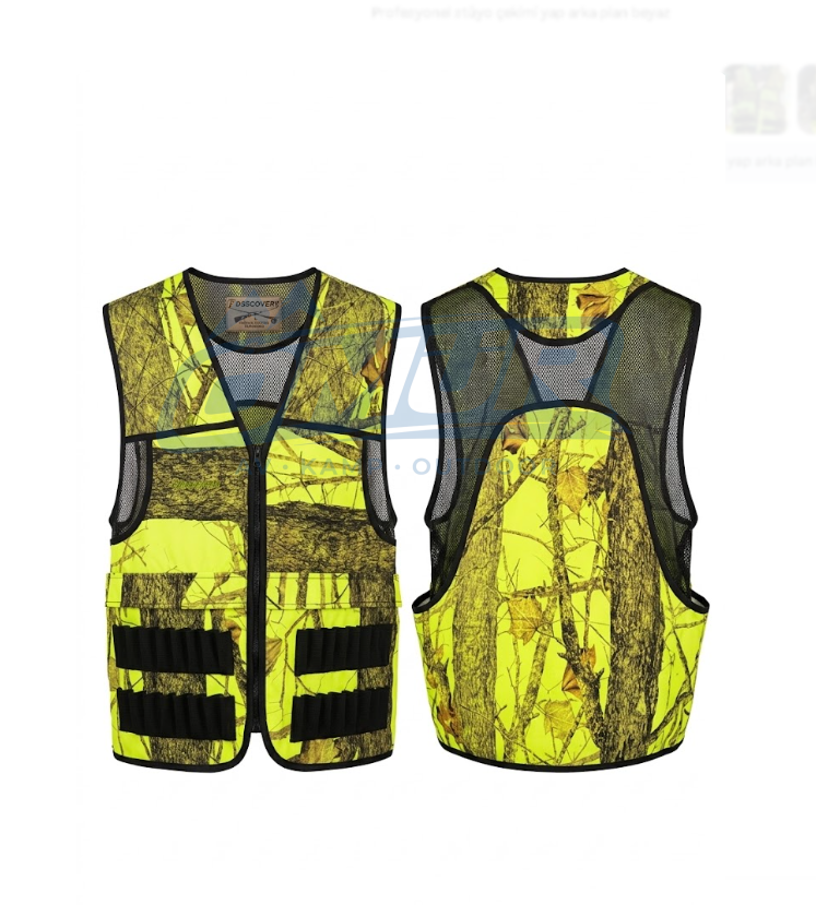 Discovery Profesyonel Fosforlu Sarı Ağaç Kamuflajlı Fişeklikli Avcı Yeleği